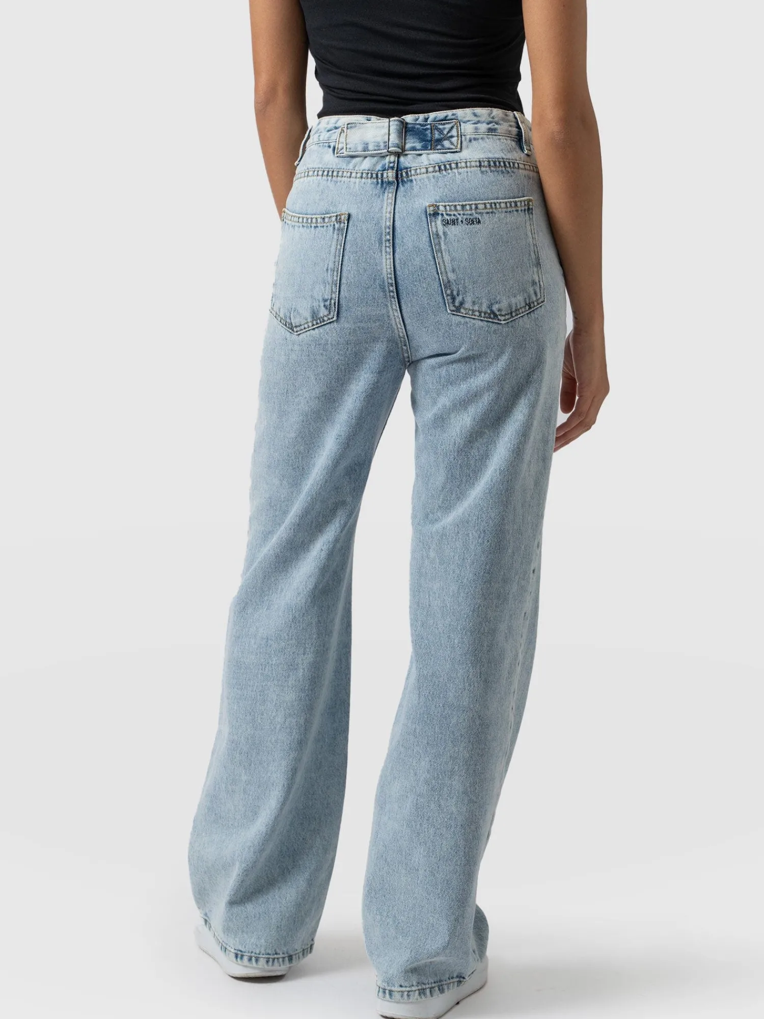 Fashion Saint and Sofia Adjustable Wide Leg Jeans - Pale Blue