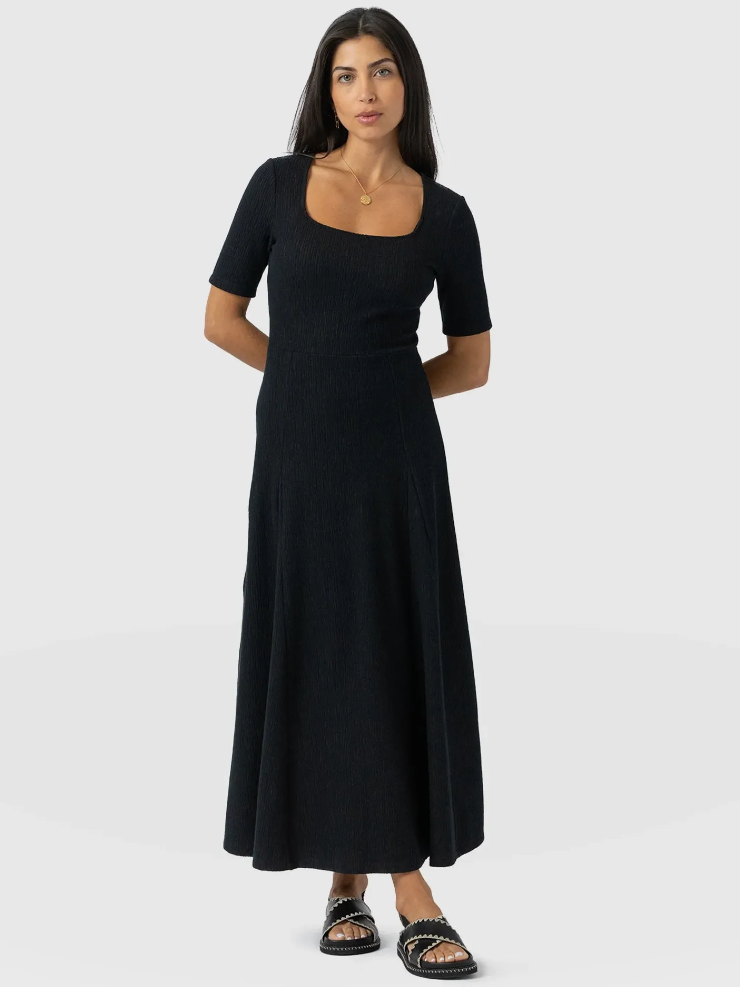 Hot Saint and Sofia Akia Short Sleeve Dress - Black Textured