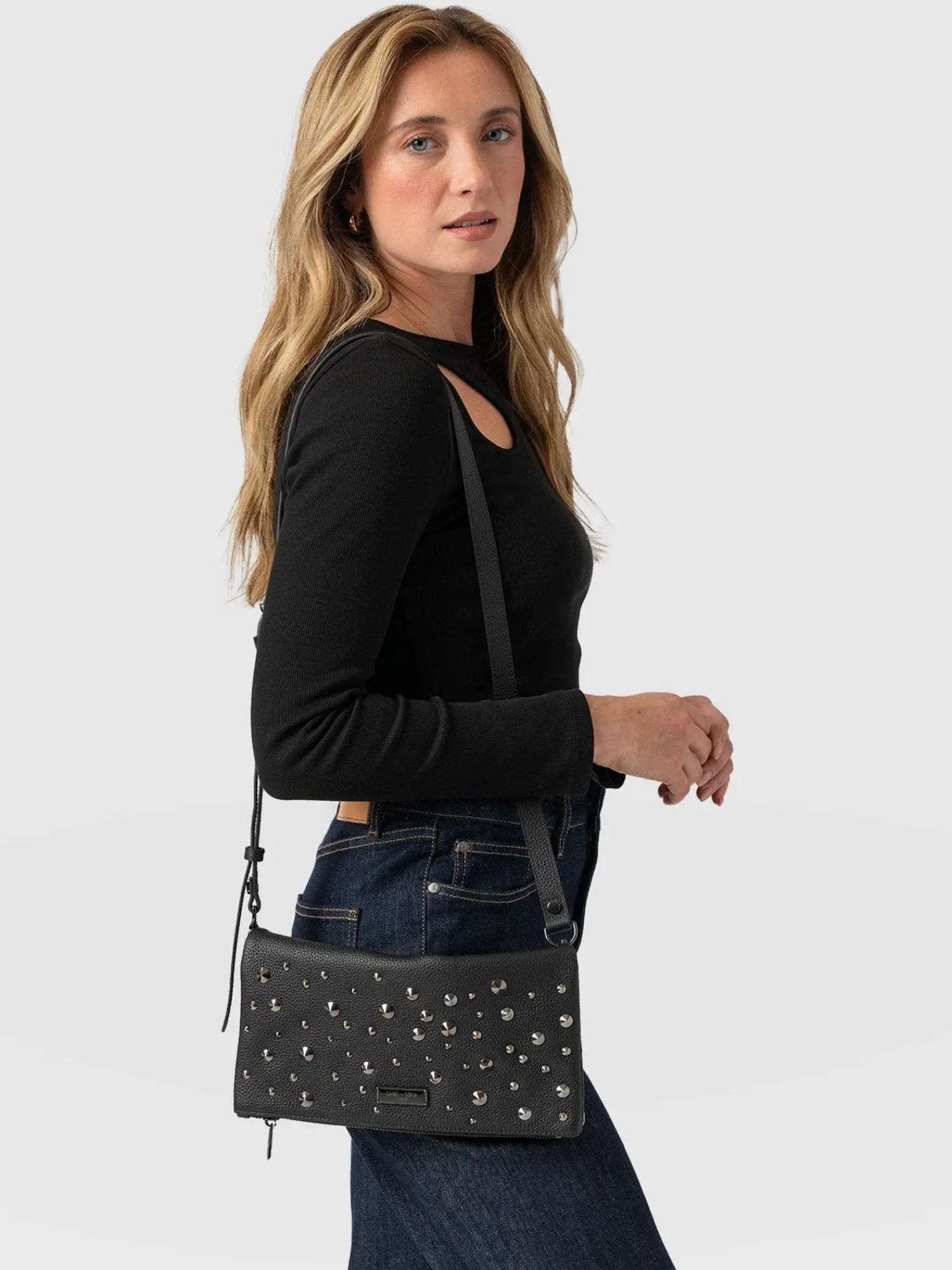 Clearance Saint and Sofia Alexis Studded Clutch - Black