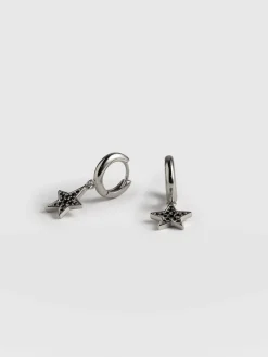 Hot Saint and Sofia Astral Star Charm Drop Huggie Earrings - Silver/Black