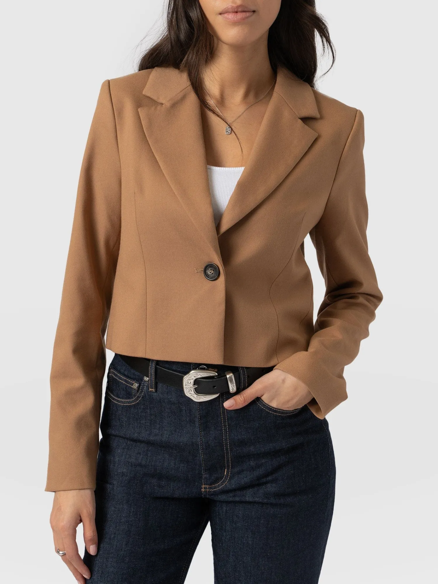 Hot Saint and Sofia Astrid Crop Blazer - Camel