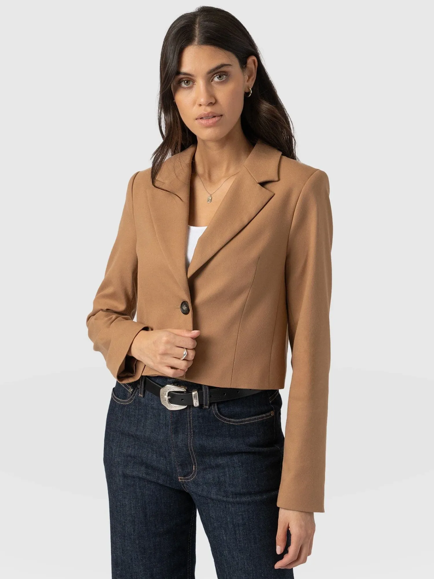 Hot Saint and Sofia Astrid Crop Blazer - Camel