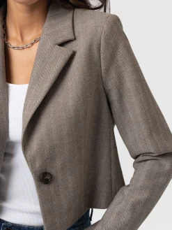 Hot Saint and Sofia Astrid Cropped Blazer - Brown Herringbone