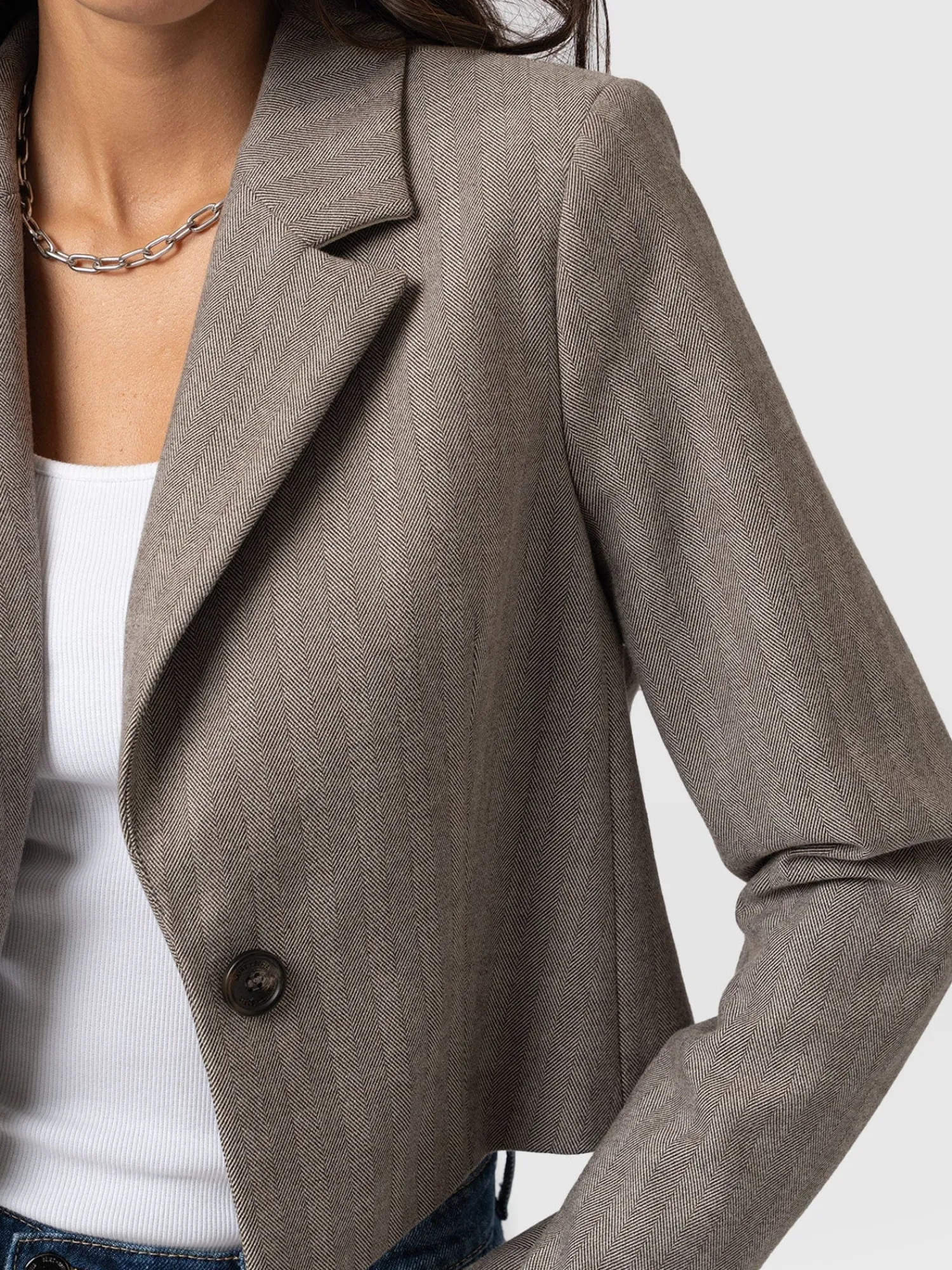 Hot Saint and Sofia Astrid Cropped Blazer - Brown Herringbone