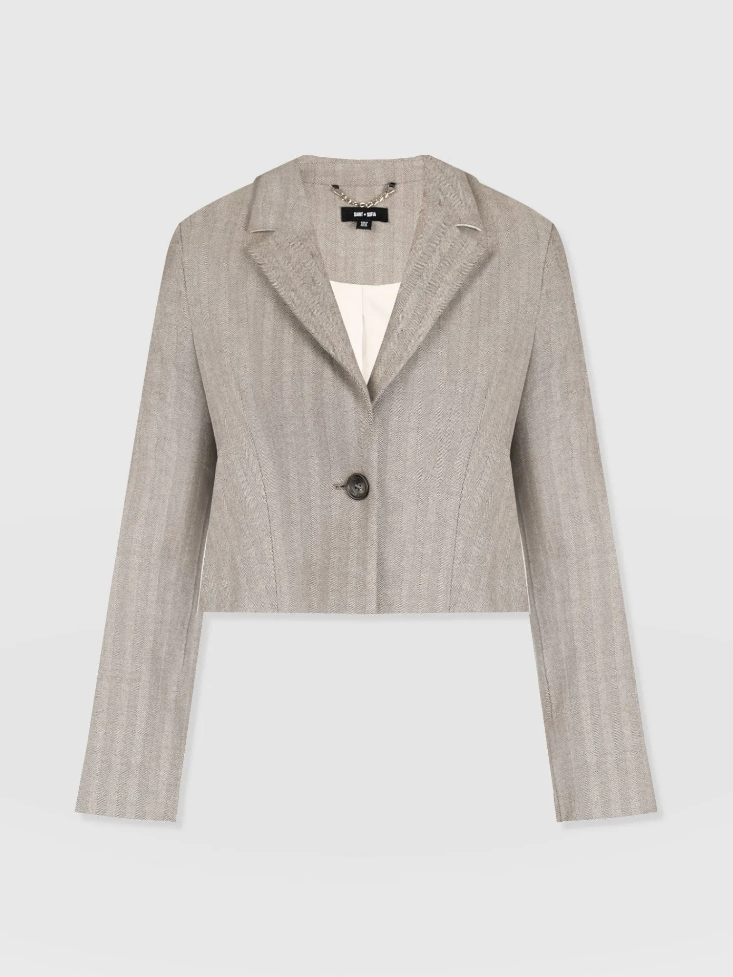 Hot Saint and Sofia Astrid Cropped Blazer - Brown Herringbone