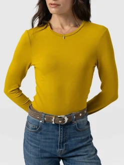 Online Saint and Sofia Austen Crew Neck Long Sleeve Tee - Mustard