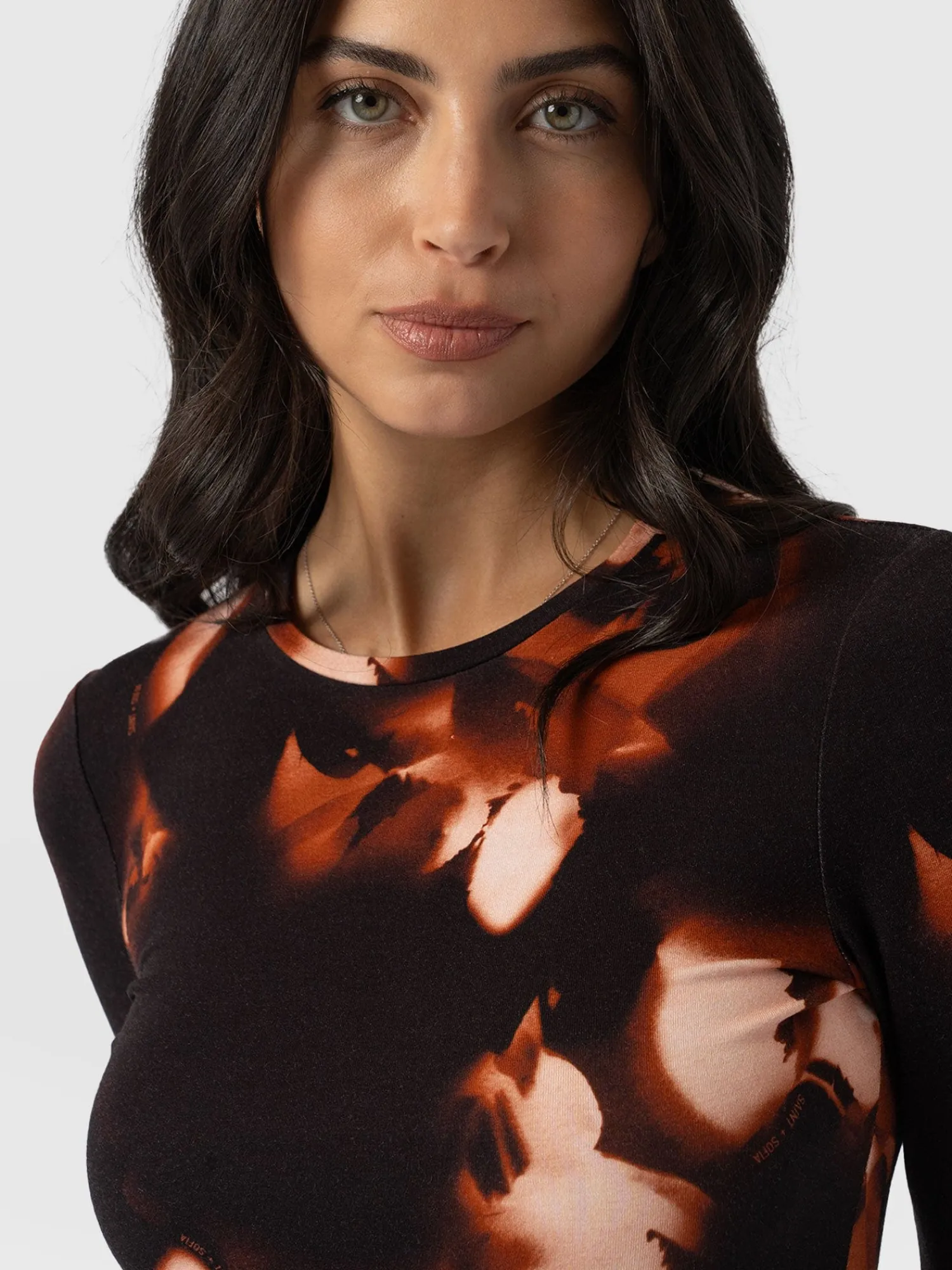 Outlet Saint and Sofia Austen Crew Neck Long Sleeve Tee - Orange Aurora