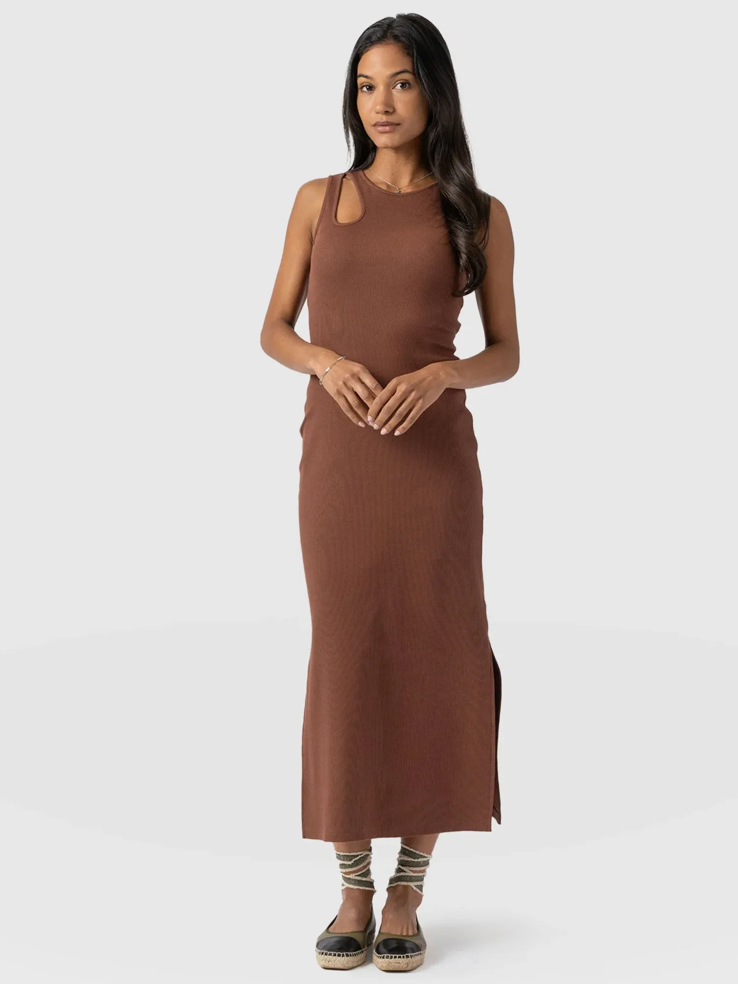 Discount Saint and Sofia Axel Cut Out Dress - Russet Brown