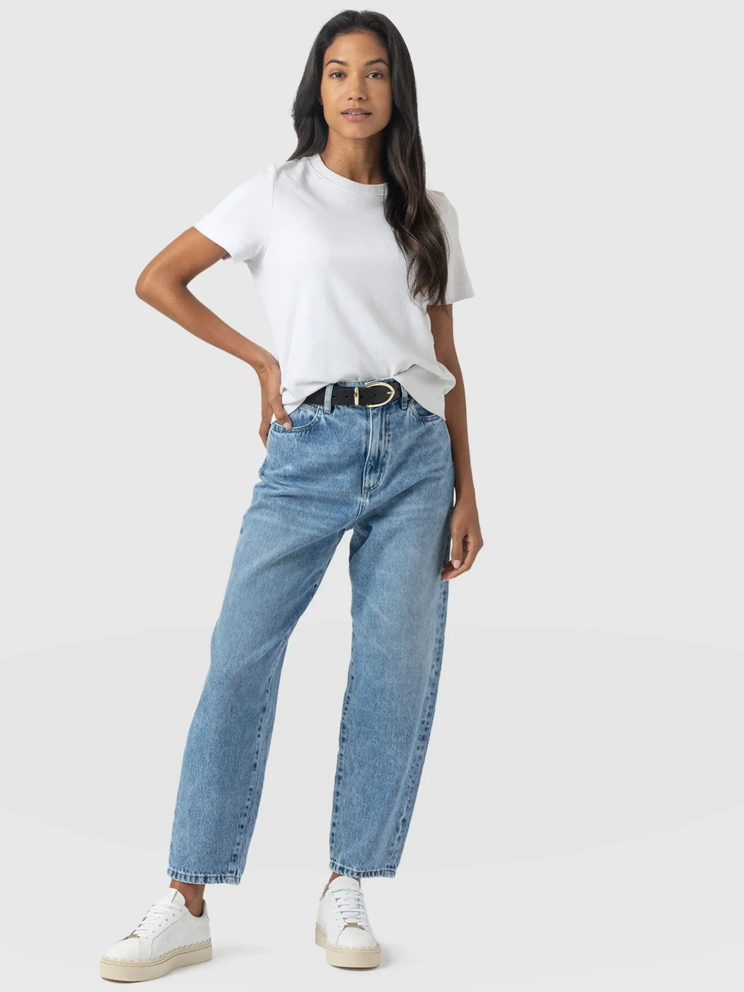 Sale Saint and Sofia Barrel Leg Jean - Mid Blue