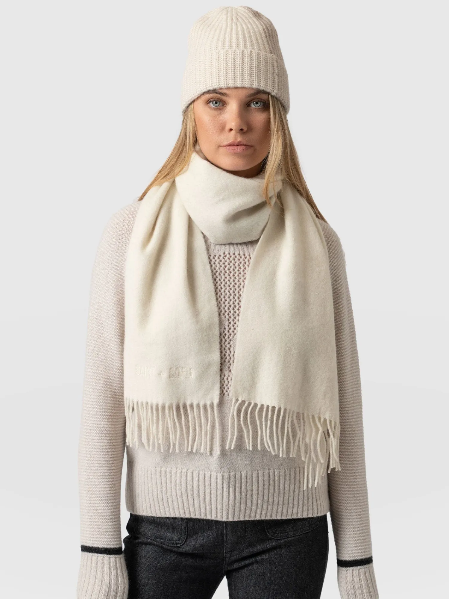 Hot Saint and Sofia Cashmere Beanie - Cream/Beige