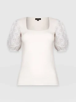 Best Saint and Sofia Cavendish Square Neck Tee - Cream Broderie