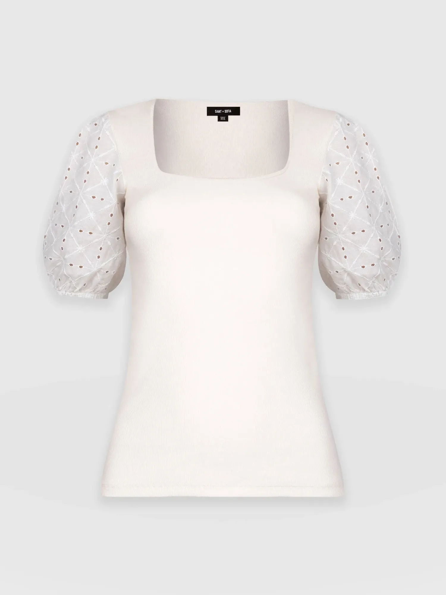 Best Saint and Sofia Cavendish Square Neck Tee - Cream Broderie