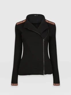 New Saint and Sofia Cotton Biker Jacket - Leopard Trim