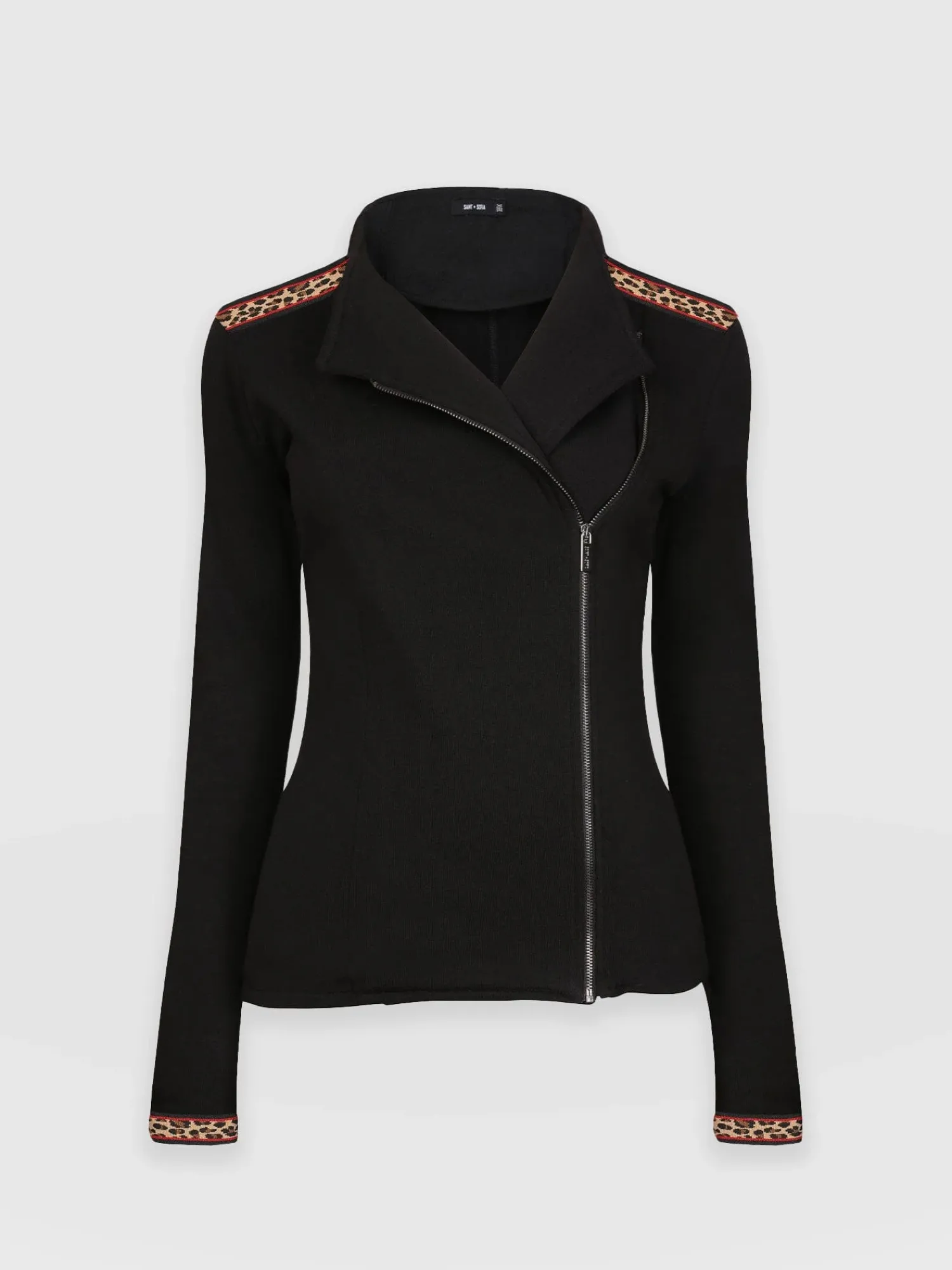 New Saint and Sofia Cotton Biker Jacket - Leopard Trim