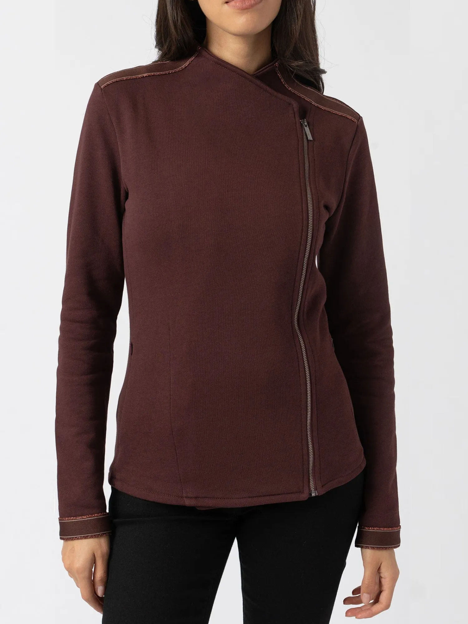 Discount Saint and Sofia Cotton Biker Jacket - Maroon - Bronze Stripe