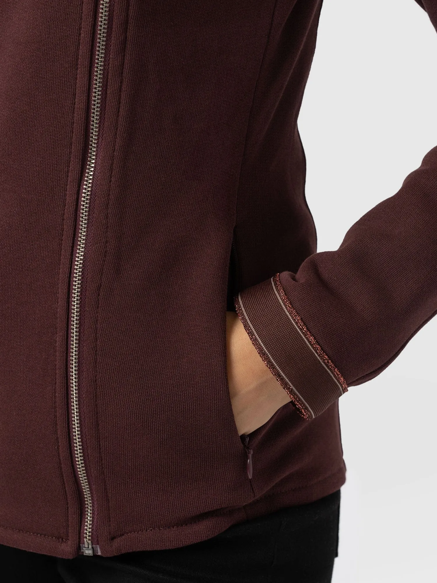 Discount Saint and Sofia Cotton Biker Jacket - Maroon - Bronze Stripe