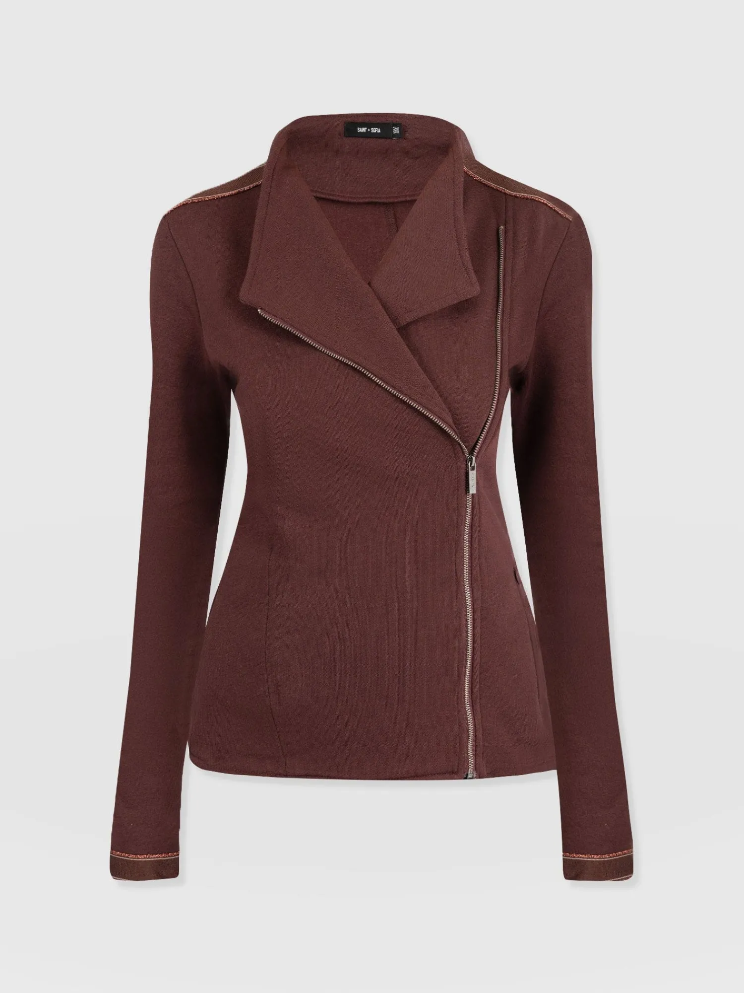 Discount Saint and Sofia Cotton Biker Jacket - Maroon - Bronze Stripe