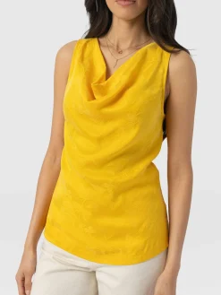 Hot Saint and Sofia Cowl Neck Cami - Yellow Jacquard