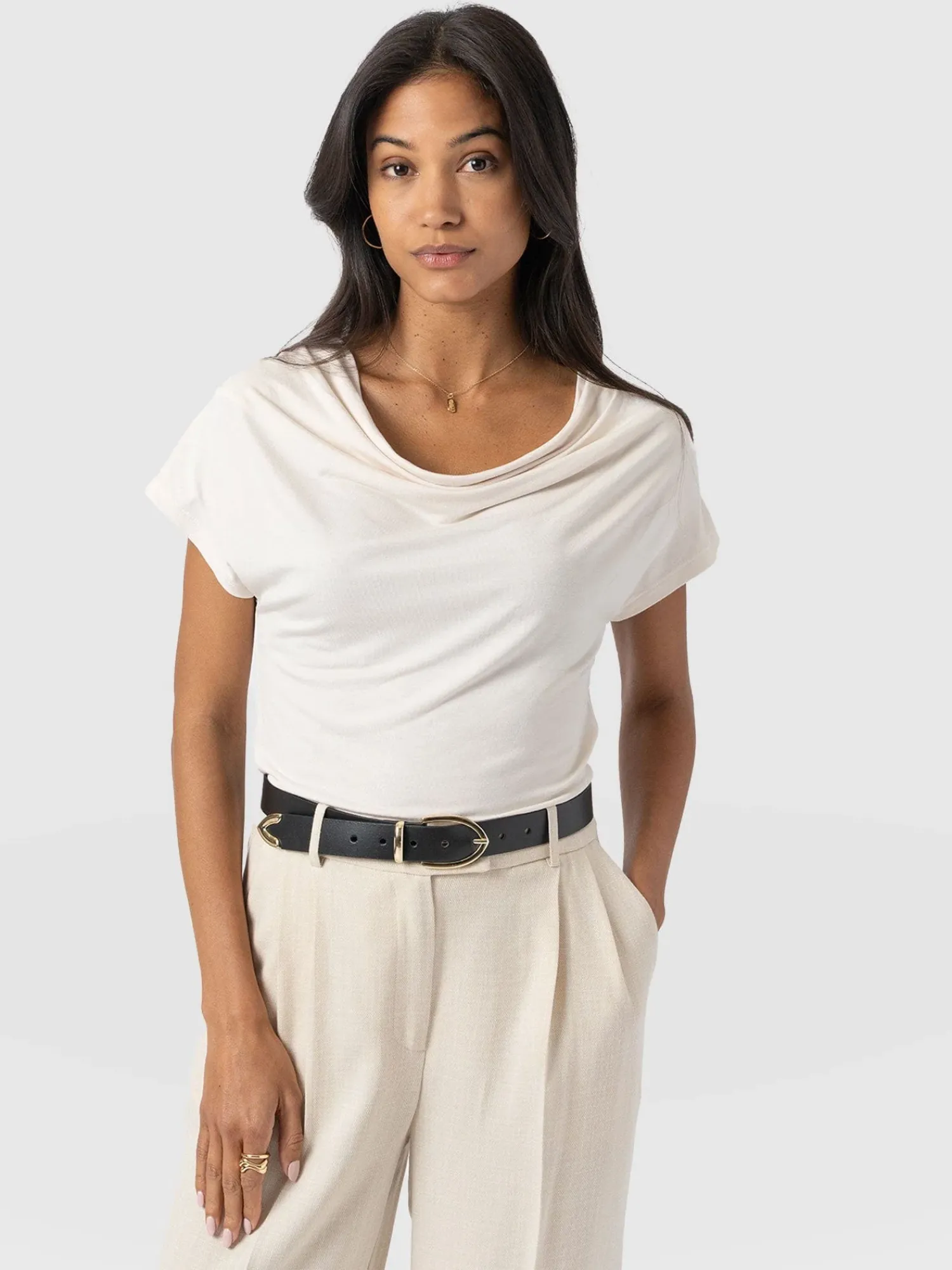 Online Saint and Sofia Cowl Neck Tee - Cream