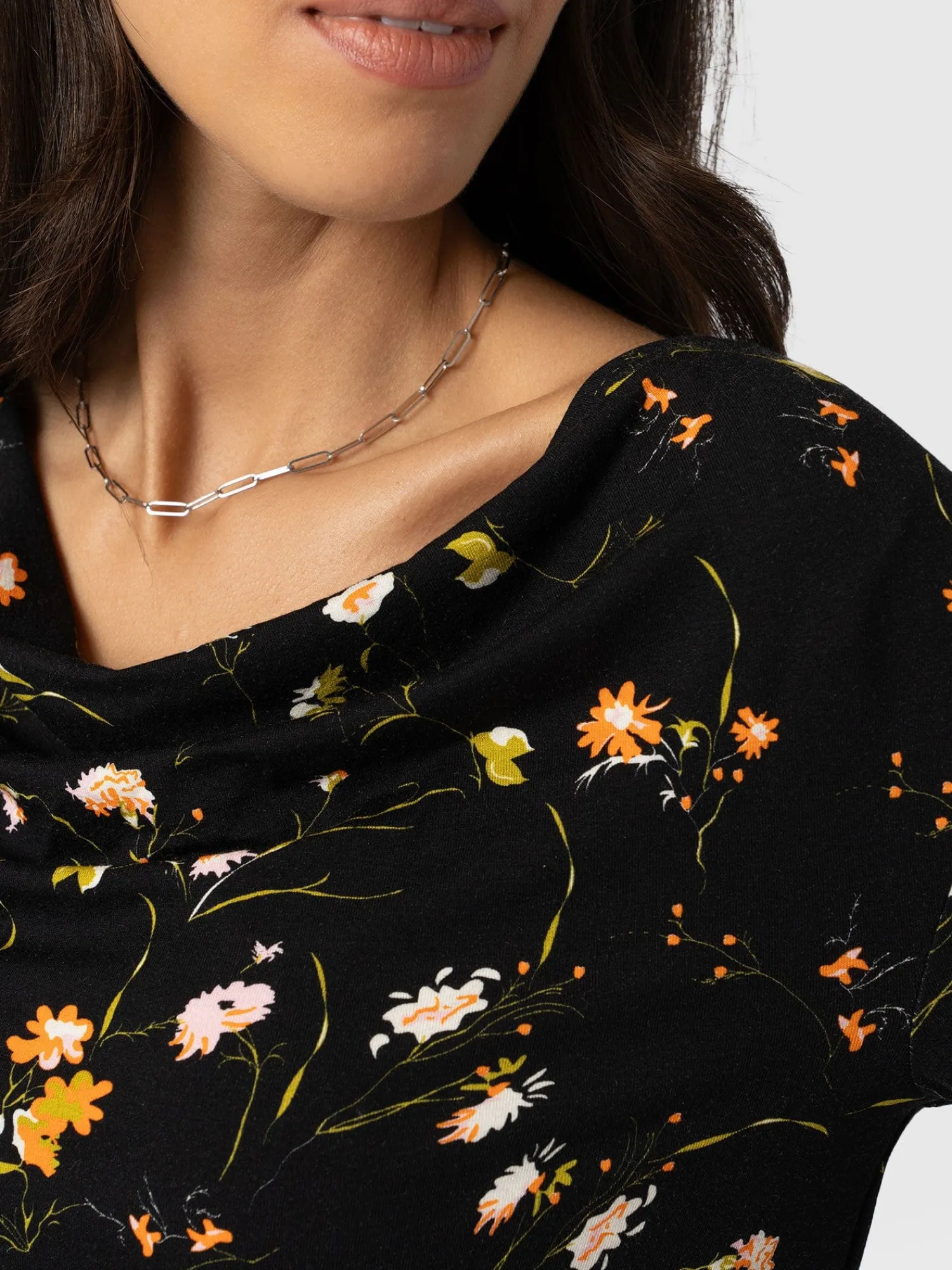Fashion Saint and Sofia Cowl Neck Tee Long Sleeve - Black Floral