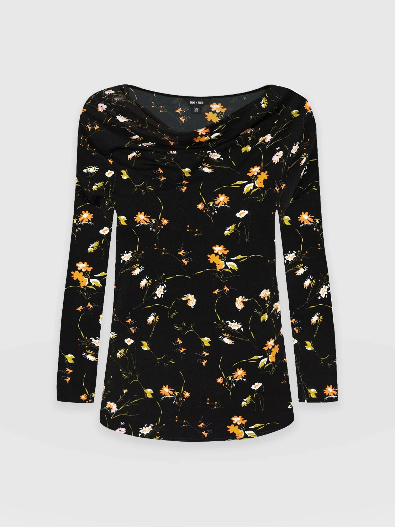 Fashion Saint and Sofia Cowl Neck Tee Long Sleeve - Black Floral