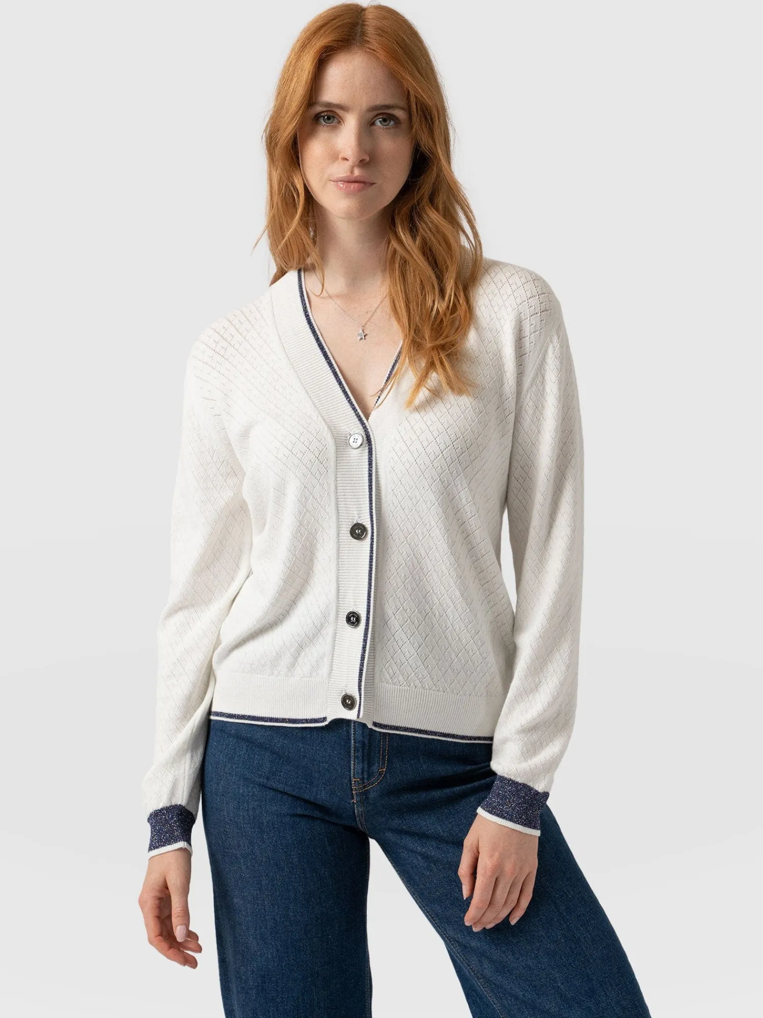 Outlet Saint and Sofia Diamond Knit Cardigan - White