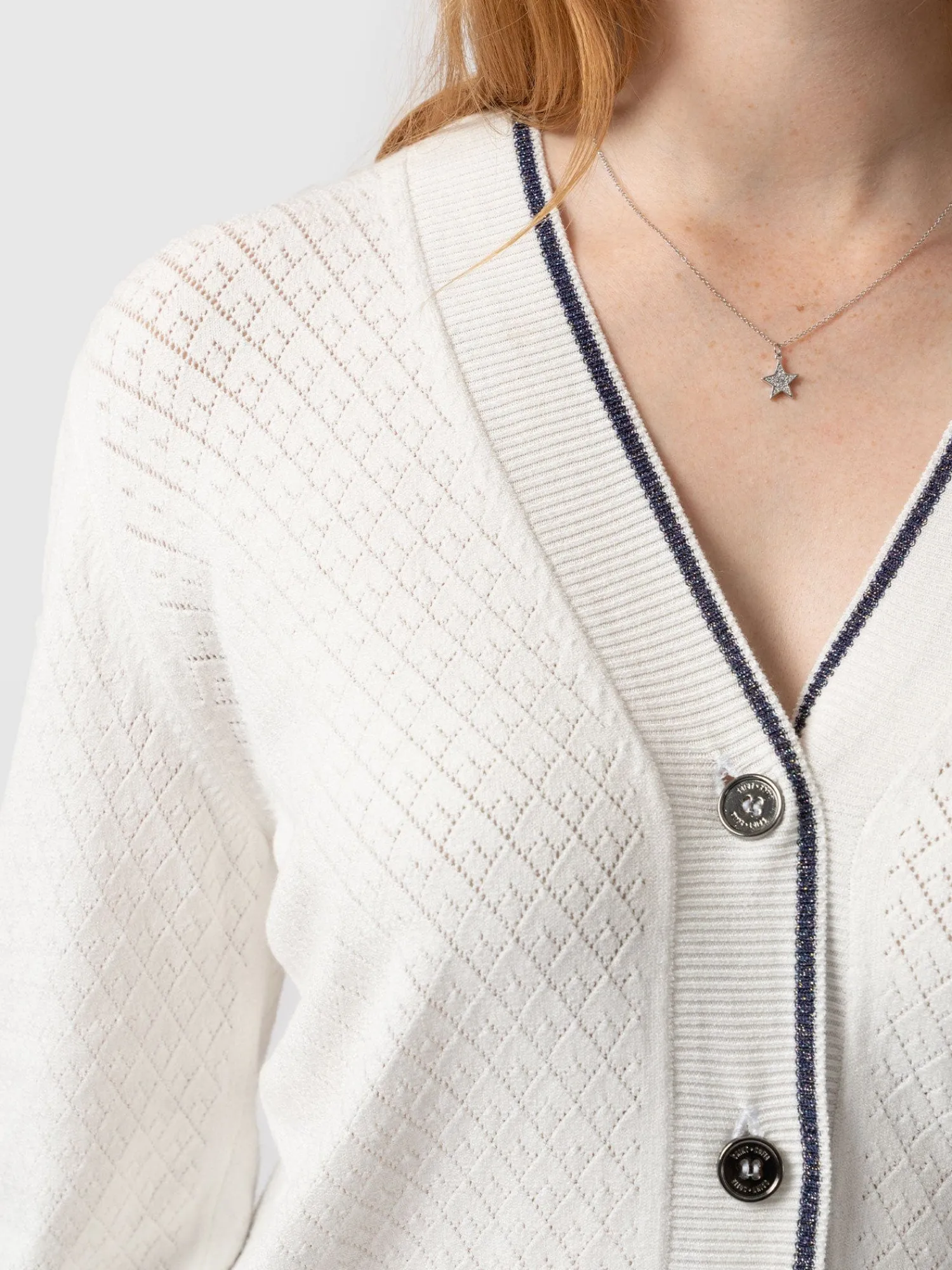 Outlet Saint and Sofia Diamond Knit Cardigan - White