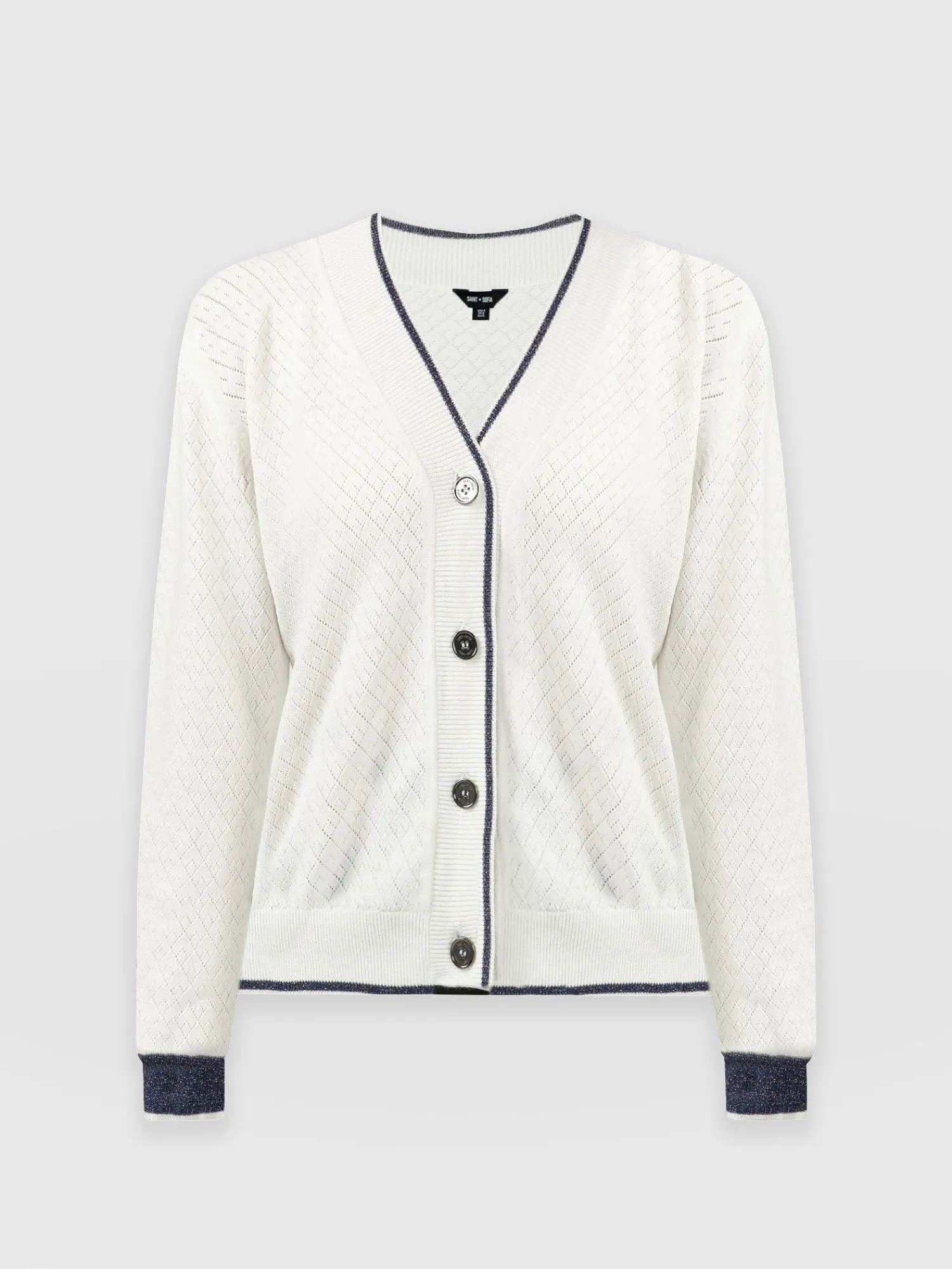 Outlet Saint and Sofia Diamond Knit Cardigan - White