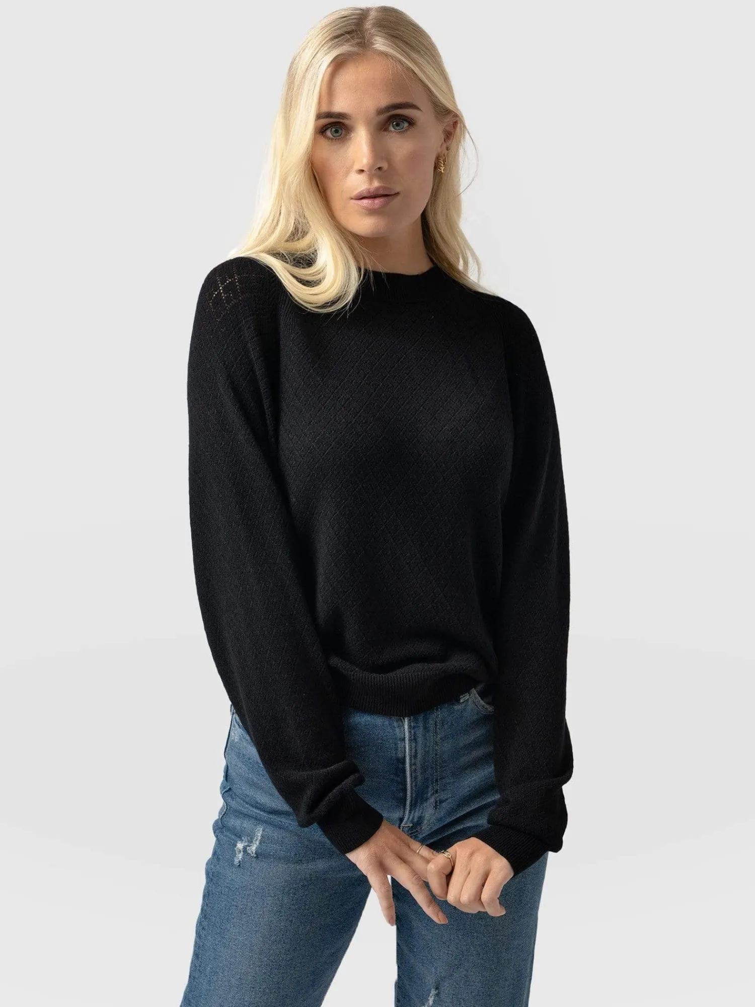 Online Saint and Sofia Diamond Knit Sweater - Black