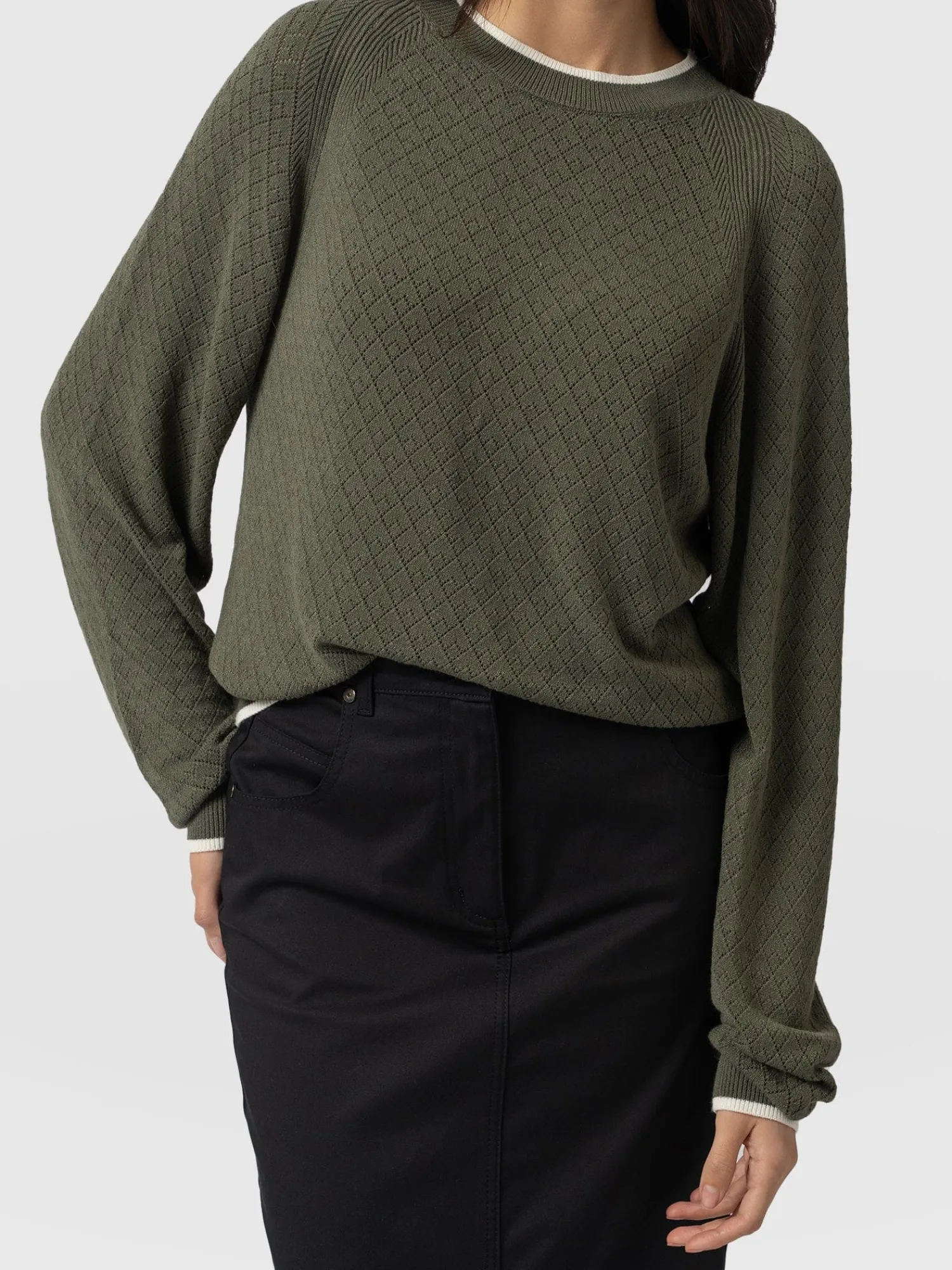 Best Saint and Sofia Diamond Knit Sweater - Khaki