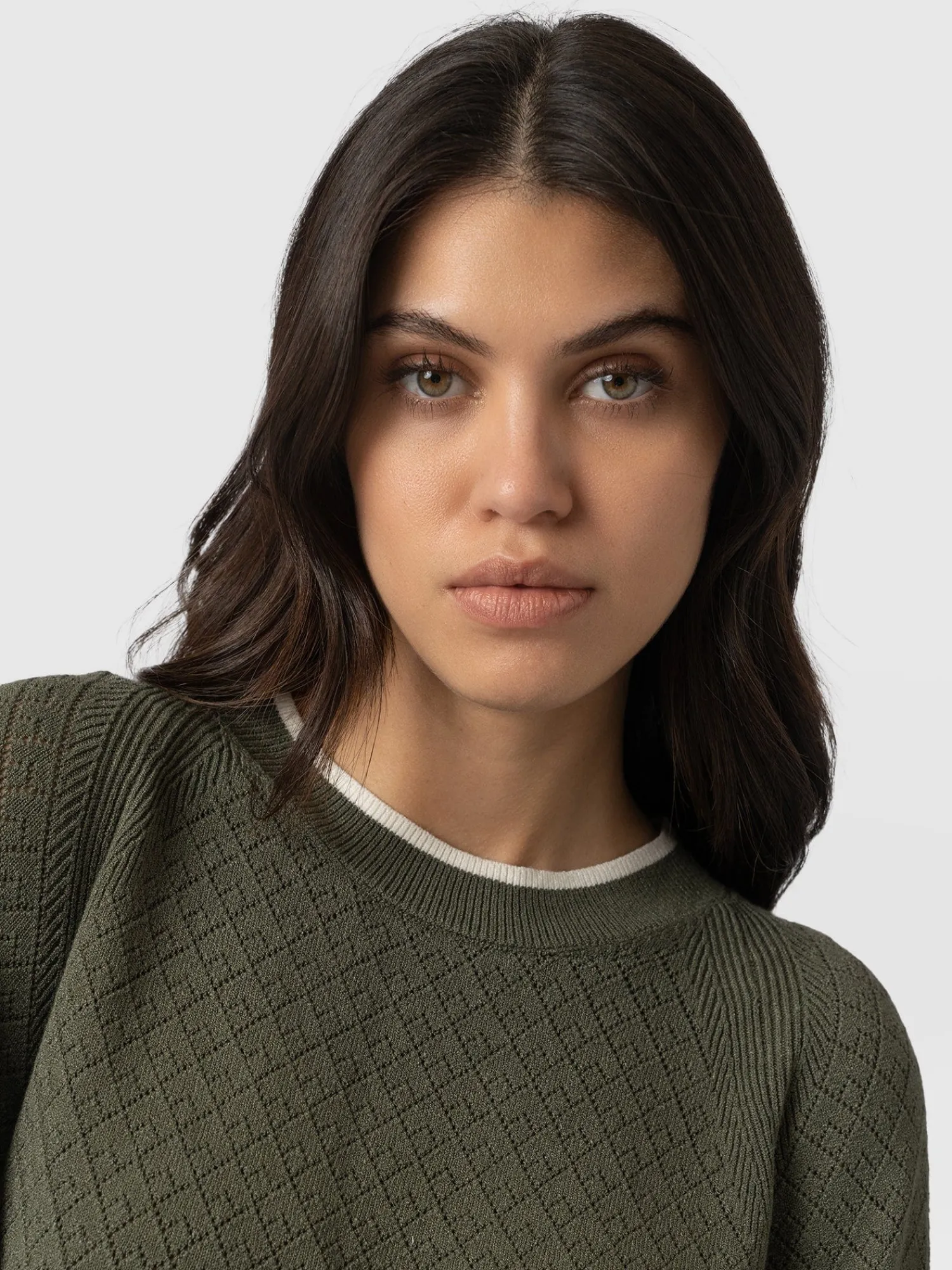 Best Saint and Sofia Diamond Knit Sweater - Khaki