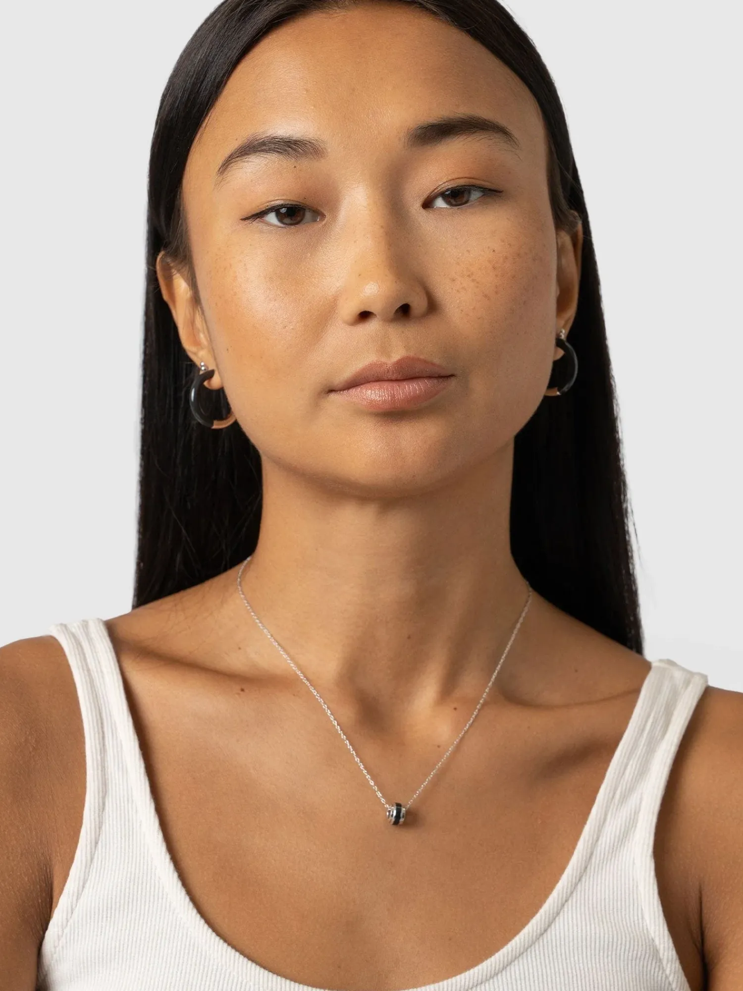 New Saint and Sofia Enamel Stripe Charm Necklace - Silver/Black