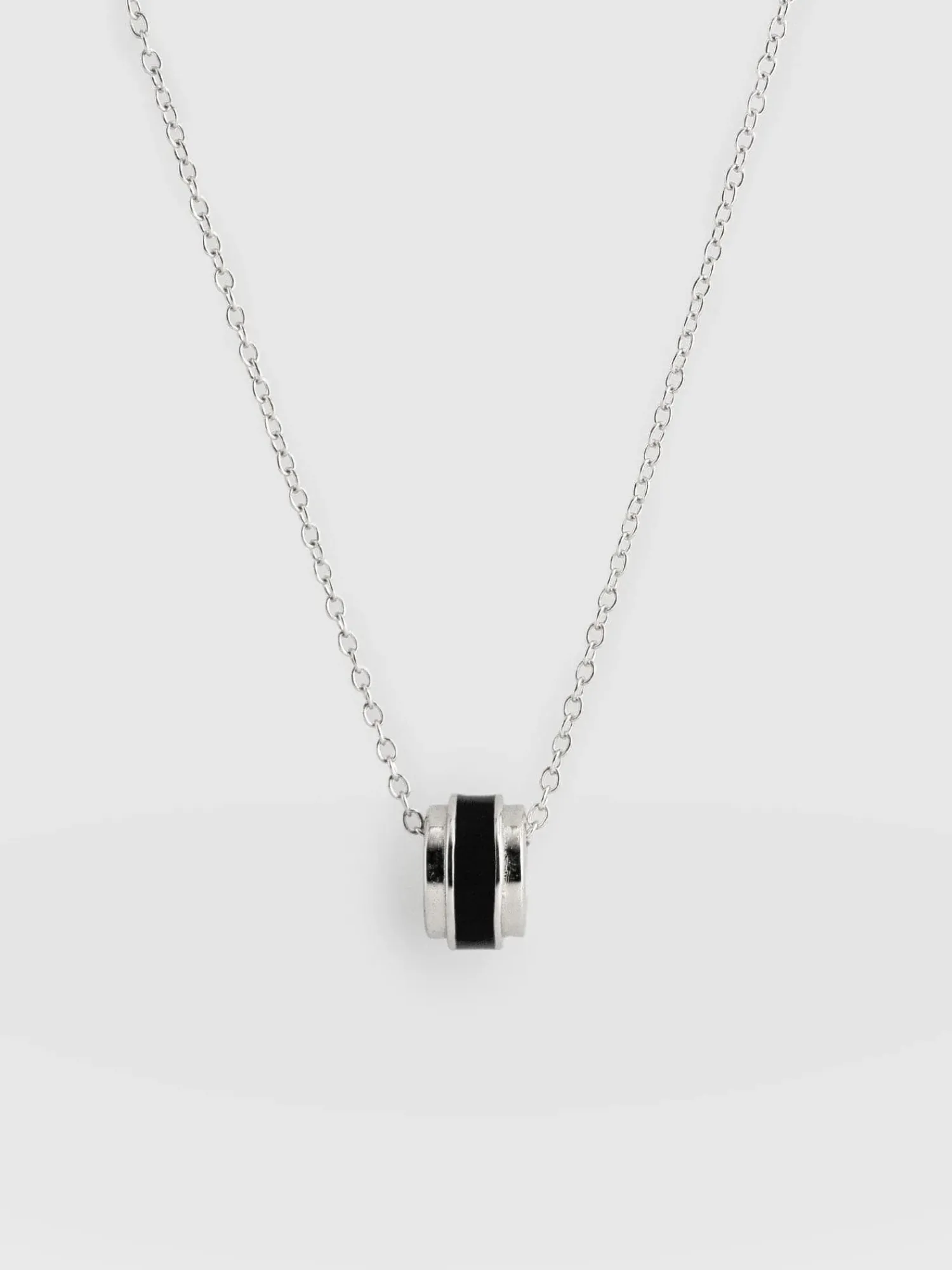 New Saint and Sofia Enamel Stripe Charm Necklace - Silver/Black