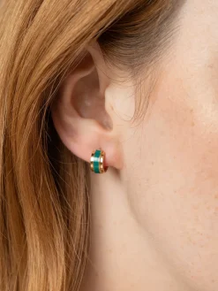 Outlet Saint and Sofia Enamel Stripe Huggie Earrings - Gold/Green
