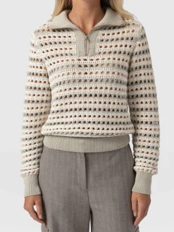New Saint and Sofia Ester Quarter Zip Knit - Beige
