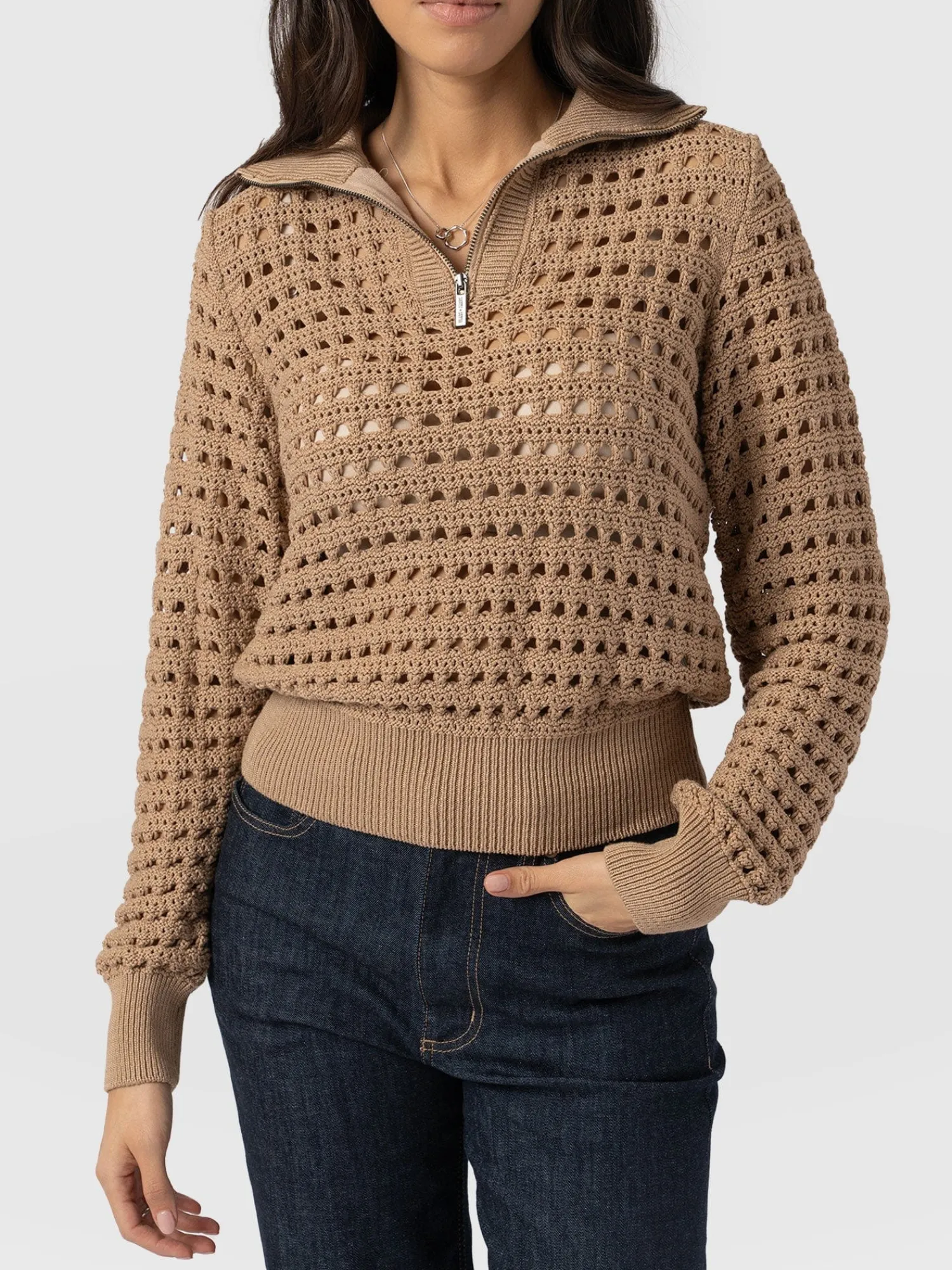Clearance Saint and Sofia Ester Quarter Zip Knit - Camel