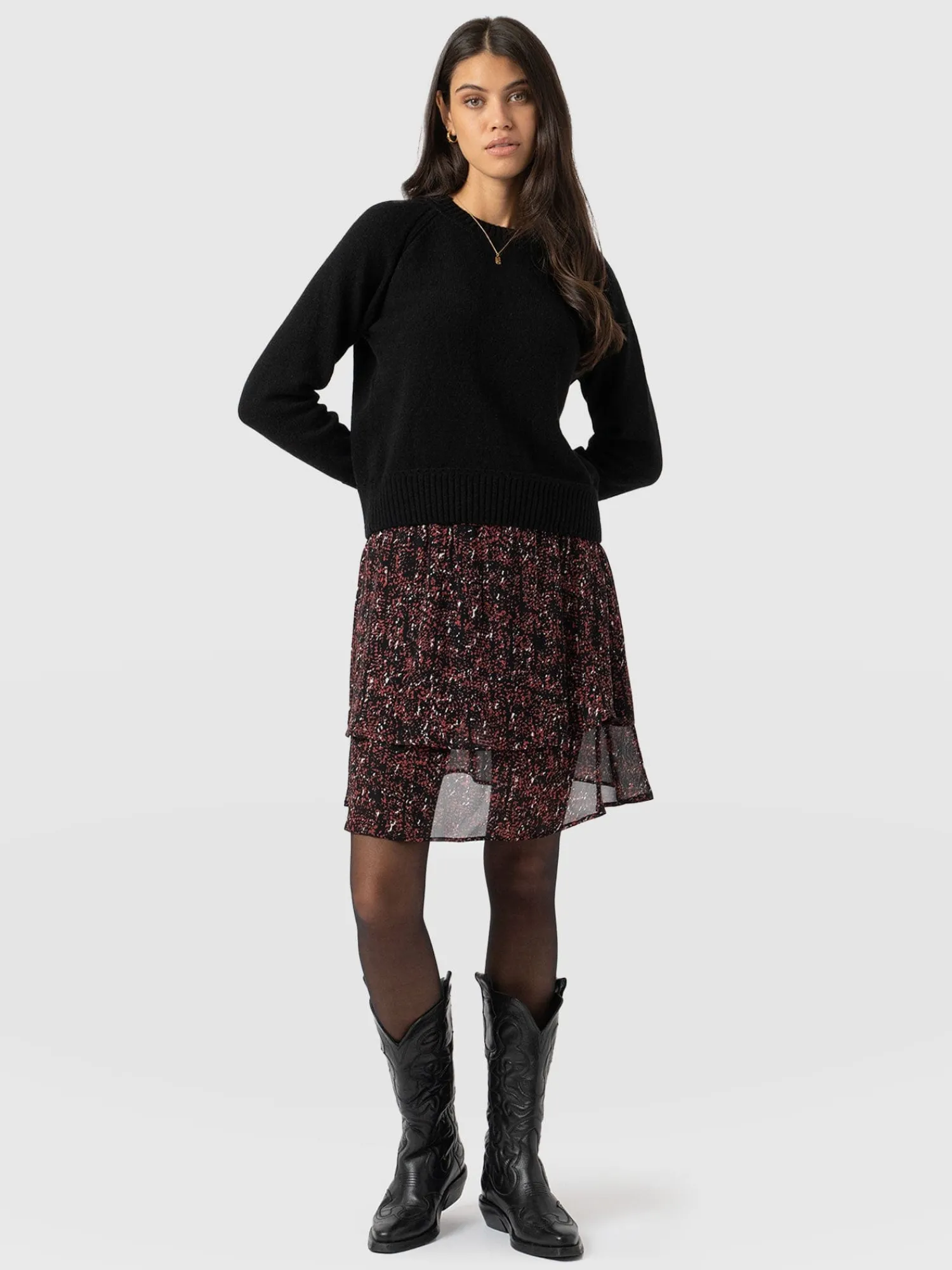 Discount Saint and Sofia Etta Mini Layered Skirt - Red Ditsy Leopard