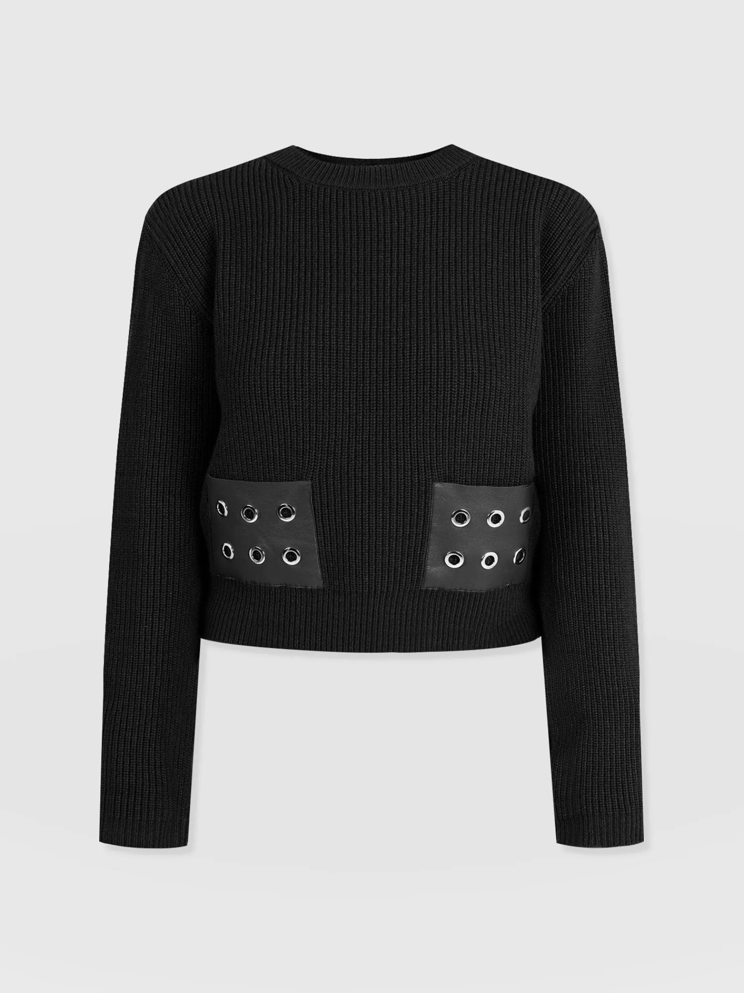 Discount Saint and Sofia Eyelet Rib Knit Sweater - Black