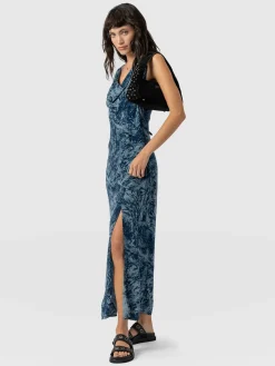 New Saint and Sofia Faye Cowl Neck Dress - Blue Marble