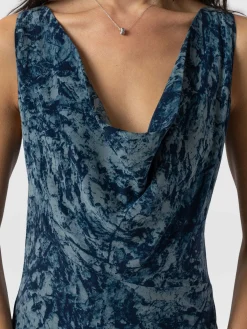 New Saint and Sofia Faye Cowl Neck Dress - Blue Marble