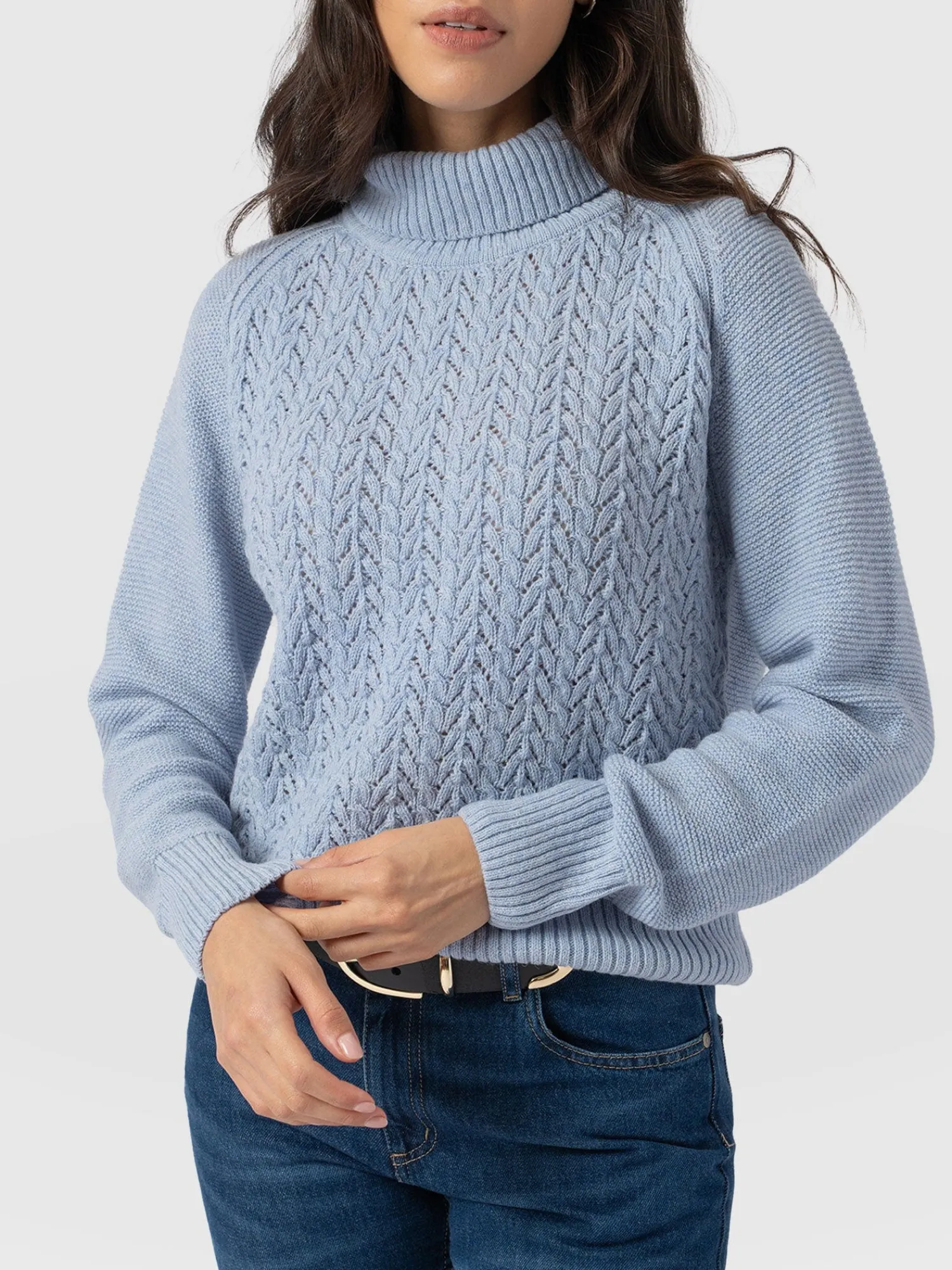 New Saint and Sofia Glen Cable Knit Sweater - Pale Blue