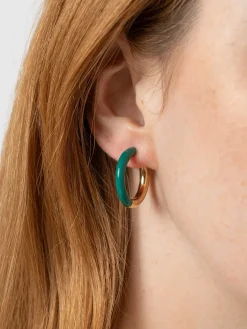 Clearance Saint and Sofia Gold Enamel Hoop Earrings - Gold/Green