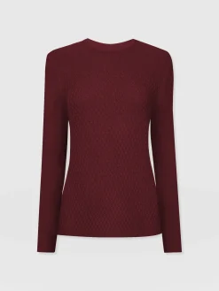 Sale Saint and Sofia Honeycomb Rib Sweater - Burgundy