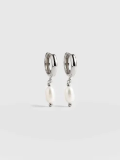 Fashion Saint and Sofia Jacqueline Pearl Huggie Earrings - Silver