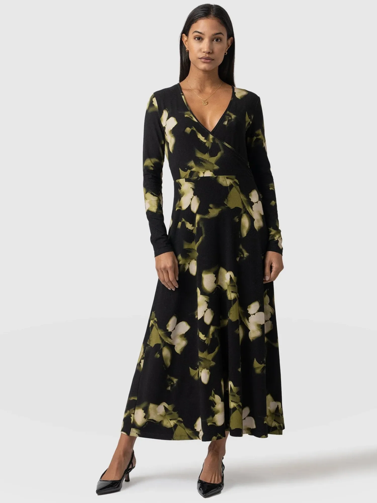 Discount Saint and Sofia Maggie Wrap Midi Dress - Green Aurora