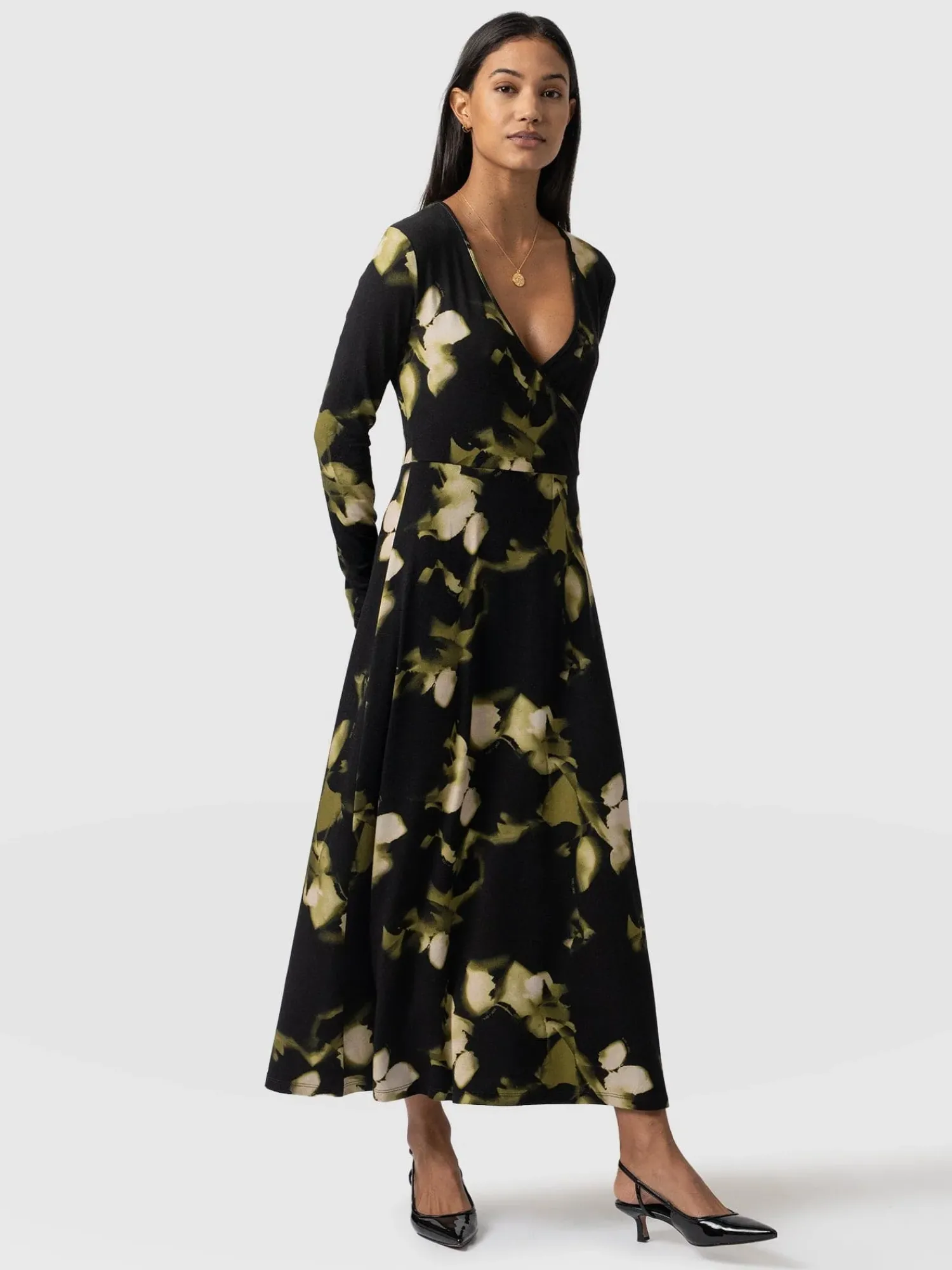 Discount Saint and Sofia Maggie Wrap Midi Dress - Green Aurora
