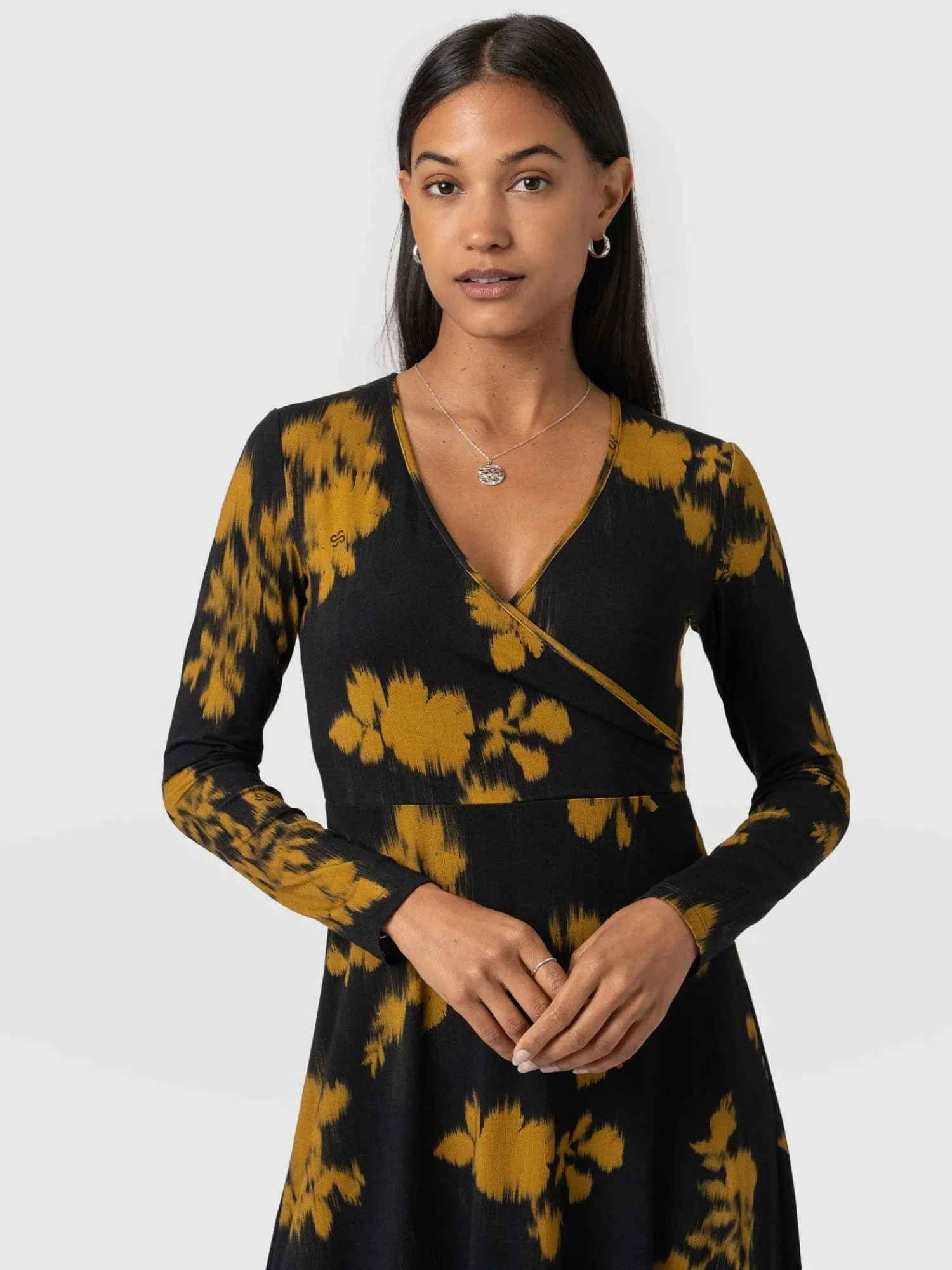 Sale Saint and Sofia Maggie Wrap Midi Dress - Yellow Fade Floral