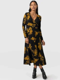 Sale Saint and Sofia Maggie Wrap Midi Dress - Yellow Fade Floral