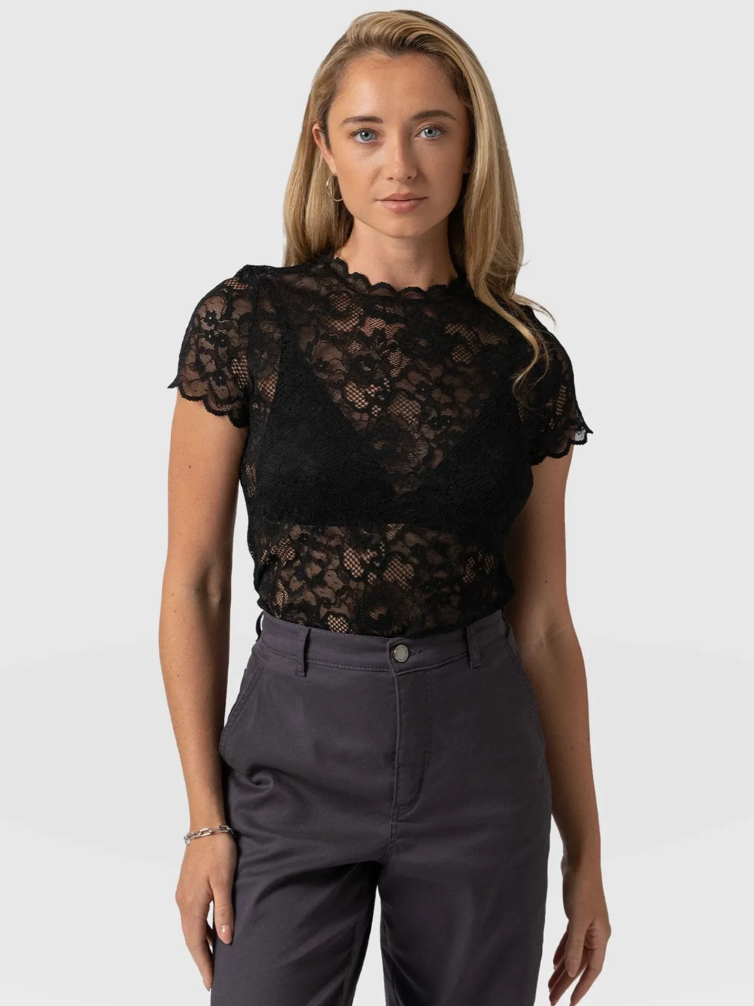 Fashion Saint and Sofia Miranda Lace Short Sleeve Tee - Black