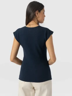 Discount Saint and Sofia Rosa Wrap Top - Navy Textured
